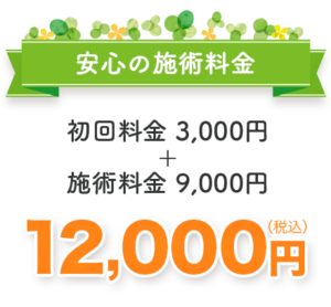 安心の施術料金12000円（初回料金3000円+施術料金9000円）